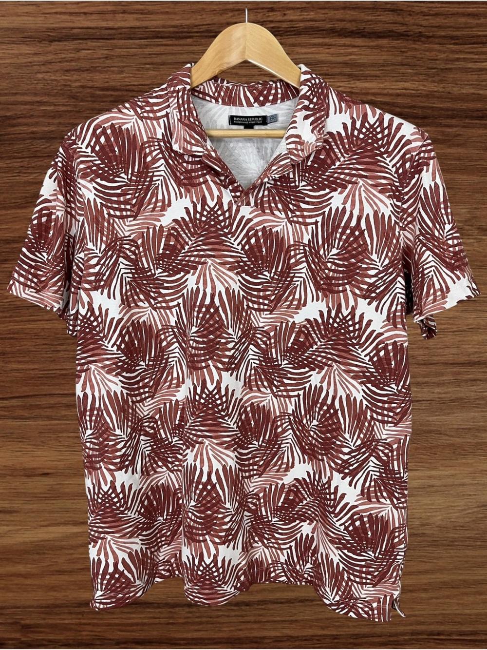 Banana Republic Performance Pique Tropical Palm Leaf Polo Size XL
